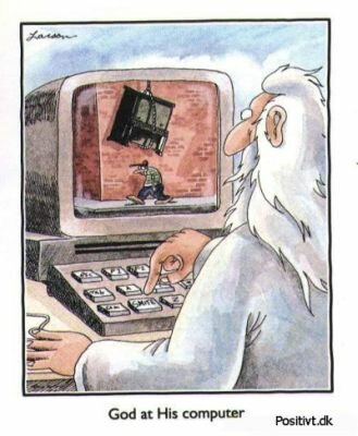 God at his computer